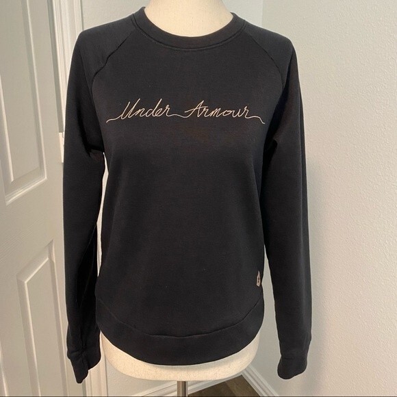 UNDER ARMOUR Woman Sweatshirt Black with Tan Stitch Unique Criss Cross Back S - Picture 1 of 10